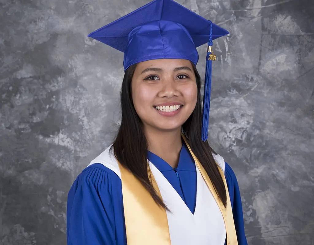 Daryl Salvio smiles at the camera, proud of her achievements at Stenberg College.