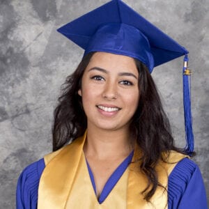 Nelofar in grad cap and gown. Through her Practical Nursing program she understood the power of education in transforming lives.